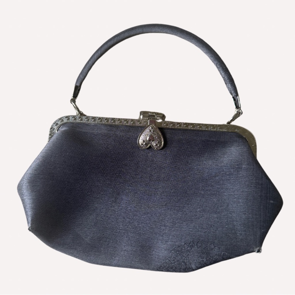vintage gray clutch bag with heart lock